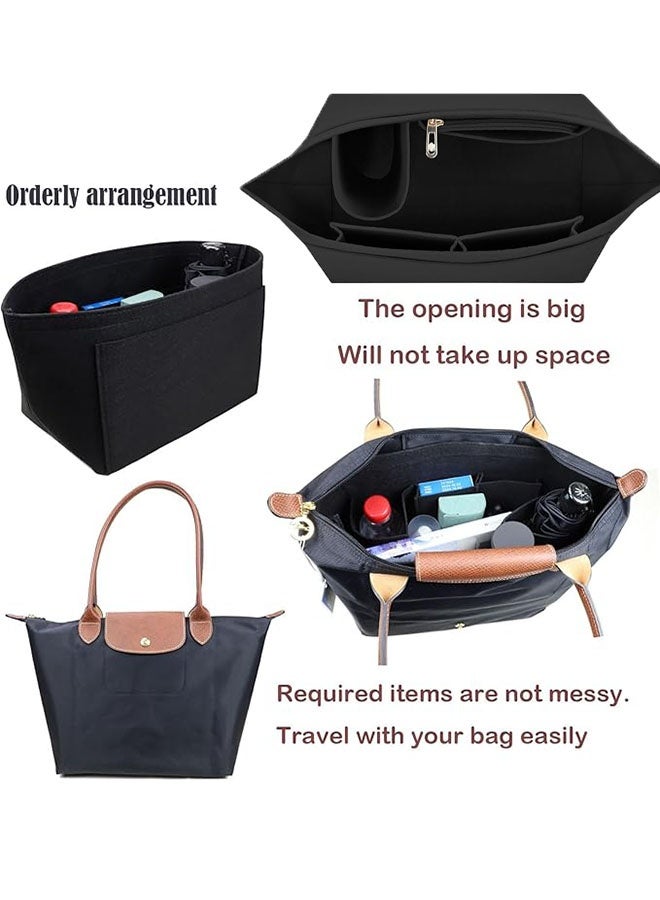 Tote Bag Organizer, Folding Tote Bag Insert, Large Multi Pocket Felt Bag Organizer with Zipper, Handbag Base Shaper for Handbag Purse Travel Bags, Classify and Organize Items, Black - Image 2