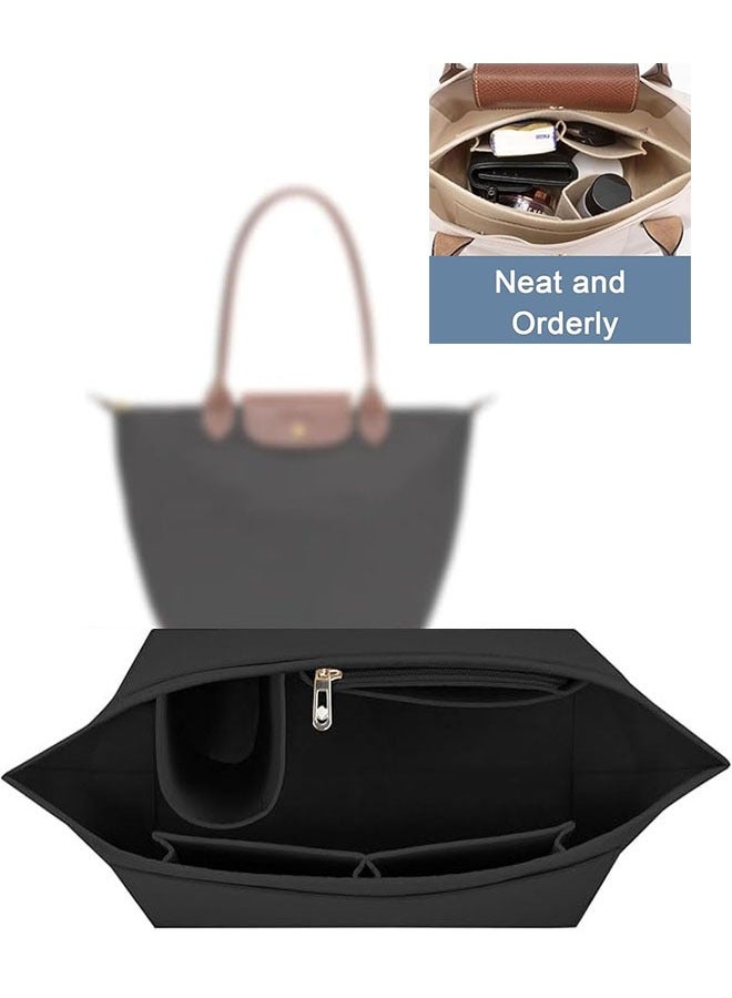 Tote Bag Organizer, Folding Tote Bag Insert, Large Multi Pocket Felt Bag Organizer with Zipper, Handbag Base Shaper for Handbag Purse Travel Bags, Classify and Organize Items, Black - Image 1