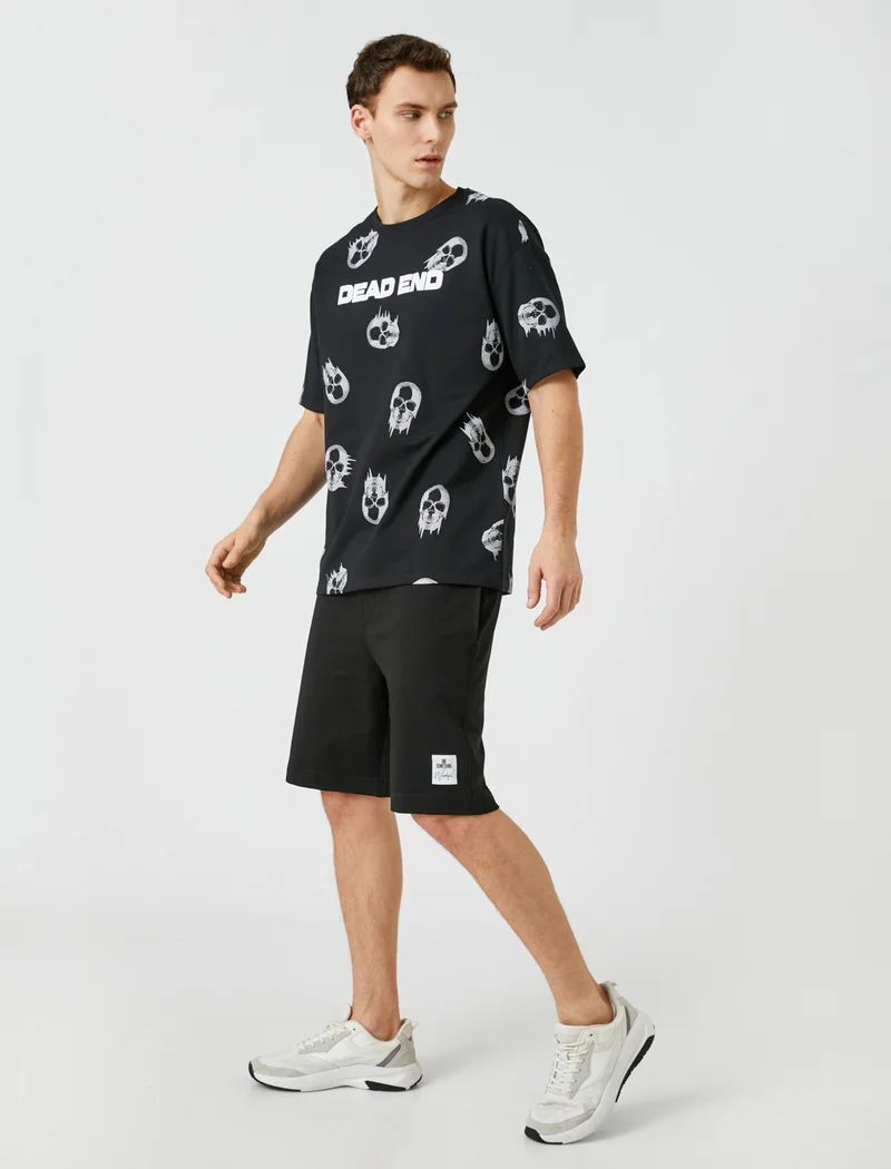 كوتون Cotton Waist Lace-up Shorts Slim Fit Pocket Label Printed