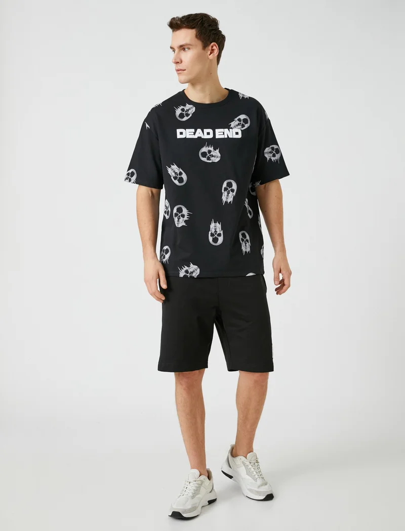 كوتون Cotton Waist Lace-up Shorts Slim Fit Pocket Label Printed