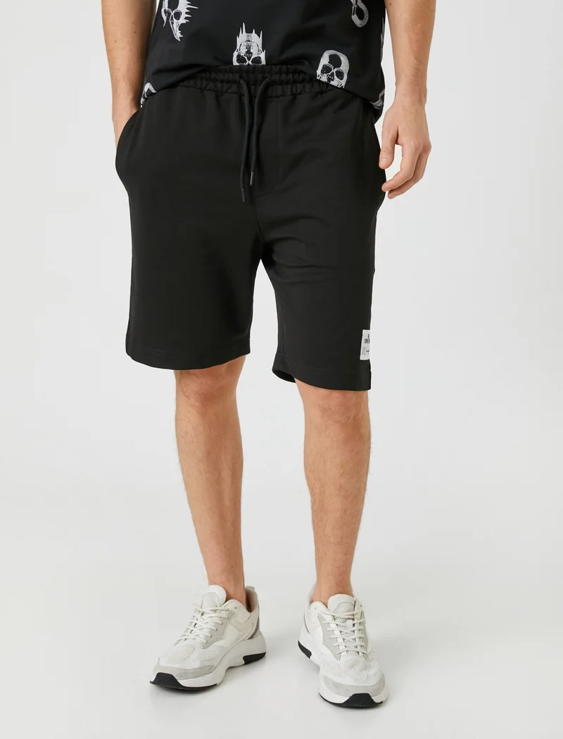 كوتون Cotton Waist Lace-up Shorts Slim Fit Pocket Label Printed