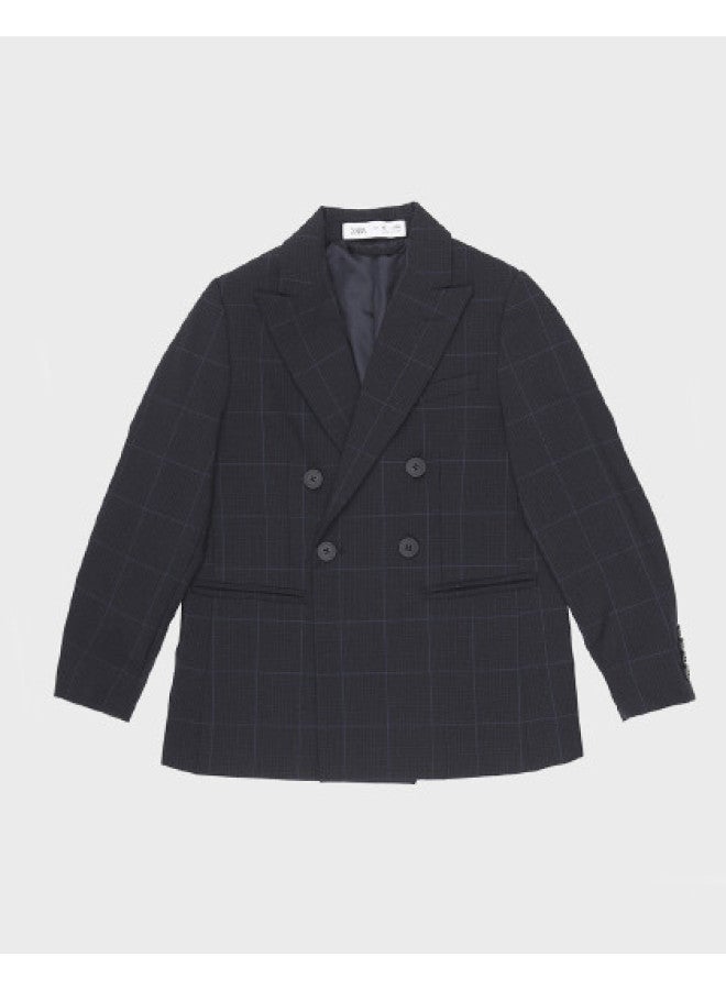 Zara Kids' Stylish Checkered Double-breasted Suit Jacket - Image 1