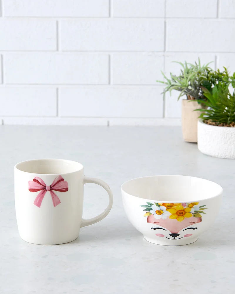REDTAG White Mug And Bowl Printed Set (2 Piece)