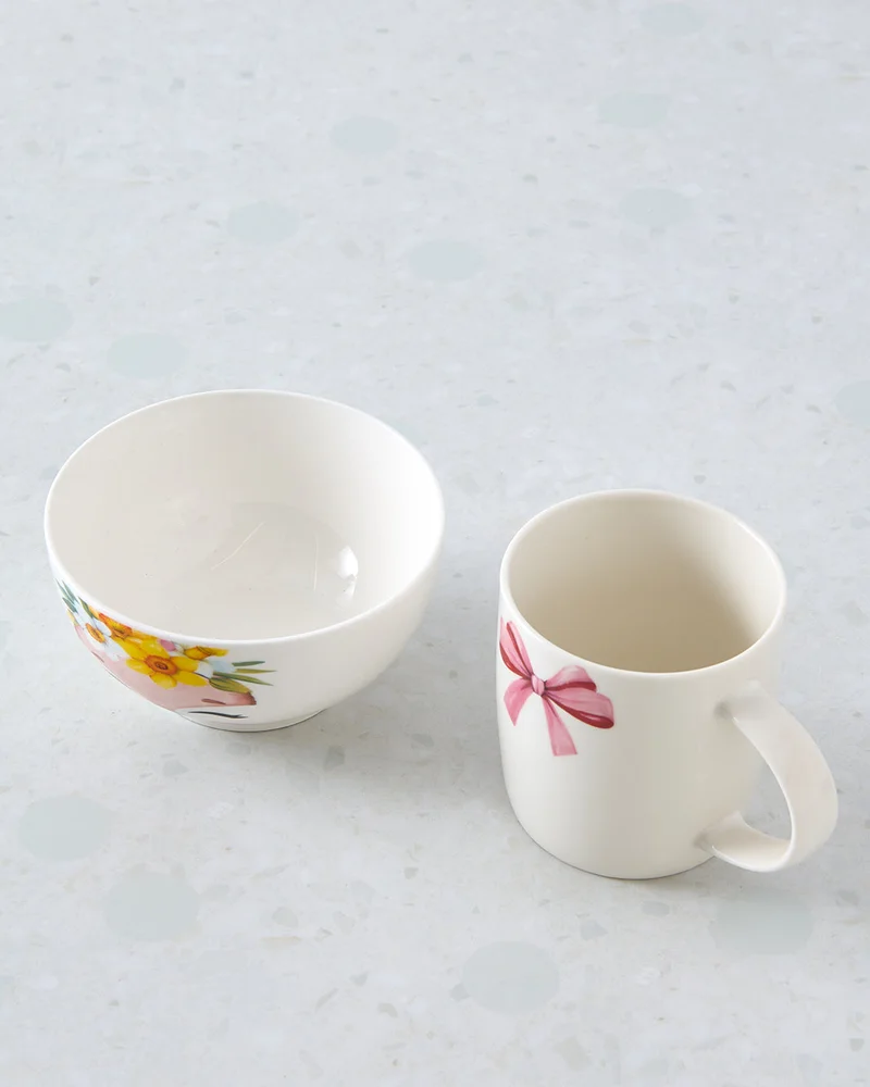 REDTAG White Mug And Bowl Printed Set (2 Piece)
