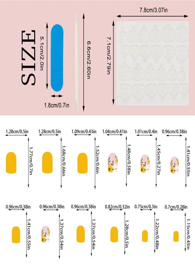 NICENEEDED 24 PCS Sunflower Press on Nails, Medium Square Fake Nails with Floral Designs, Nude Pink Glossy False Nail for Women Manicure Art Halloween - Image 2