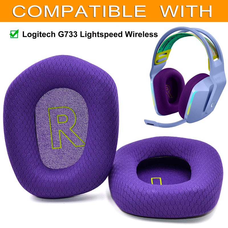defean G733 Earpads - defean Replacement Ear Cushion Cover Compatible with Logitech G733 G 733 Lightspeed Wireless Gaming Headset,Ear Pads with Durable Mesh Fabric, Comfort Noise Isolation Foam (Purple) - Image 3