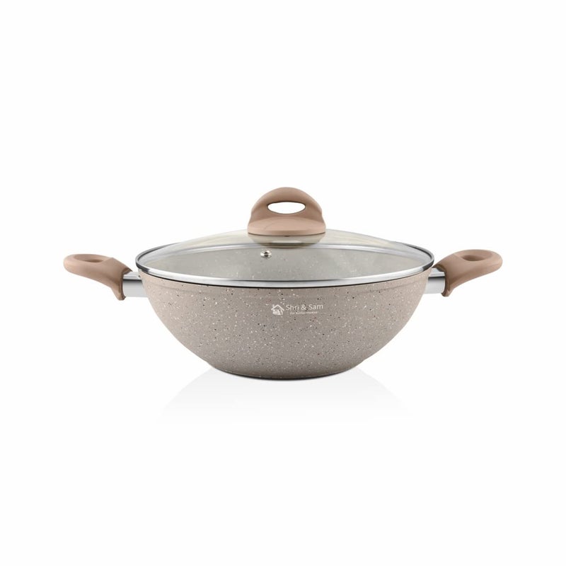 Shri & Sam Shri & Sam Rockline Aluminium Kadhai with Lid, Brown (28 cm, 3 L)  - Image 1