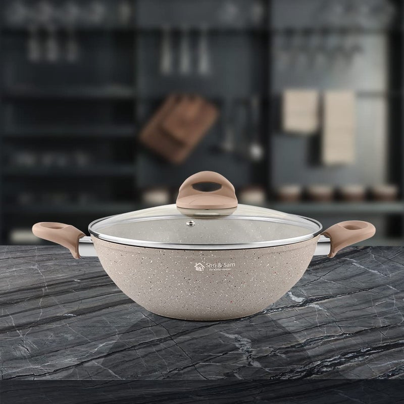 Shri & Sam Shri & Sam Rockline Aluminium Kadhai with Lid, Brown (28 cm, 3 L)  - Image 2