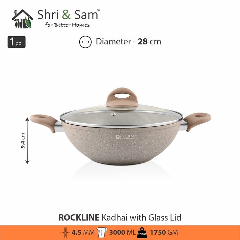 Shri & Sam Shri & Sam Rockline Aluminium Kadhai with Lid, Brown (28 cm, 3 L)  - Image 3