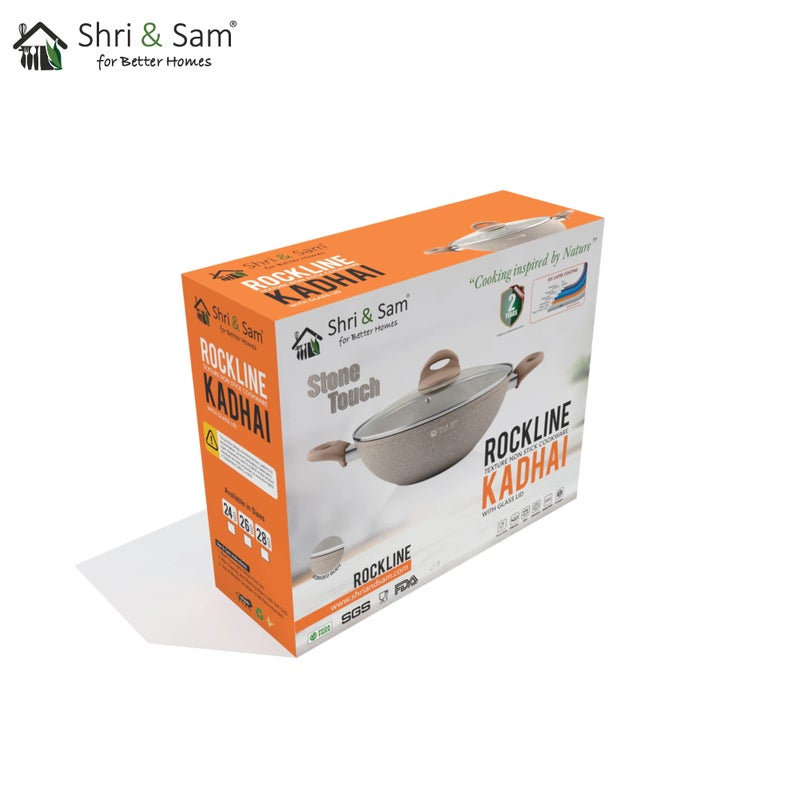 Shri & Sam Shri & Sam Rockline Aluminium Kadhai with Lid, Brown (28 cm, 3 L)  - Image 5