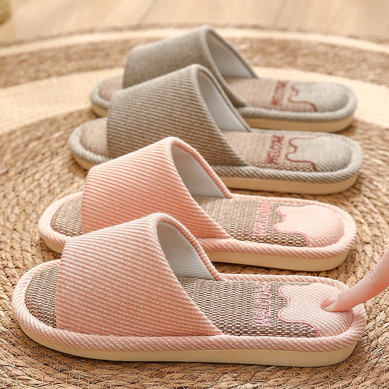 Large Size Linen Slippers for Men's Home Spring & Fall Seasons Cotton and Linen Home Household Silent Indoor Fabric Slippers for Women - Image 2