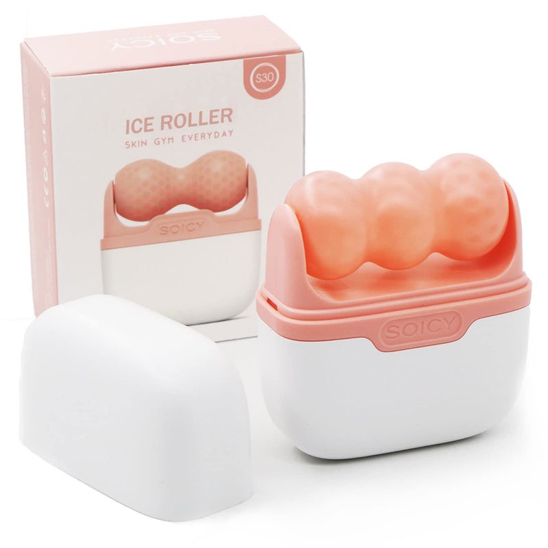 SOICY Ice Roller for Face and Eyes - Facial Skin Care Tools with 2 in 1 Face Roller and Travel Case, Self Care Gift for Men Women (Pink) - Image 1