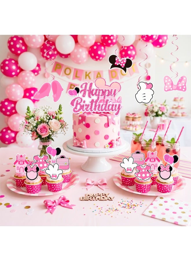 Minnie Mouse 50pcs Minnie Mouse 2nd Birthday Party Decorations Set, Minnie 2nd Birthday Party Decor with Banner Cake Topper Balloons Tablecloth Spiral Pendant Foil Balloons for Minnie Mouse 2nd Birthday Decoration Supplies - Image 4