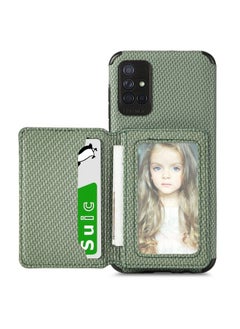 Generic Case Cover For Samsung Galaxy A51 5G Carbon Fiber Magnetic Card Bag TPU+PU Shockproof Back Cover Case with Holder & Card Slot & Photo Frame Green 