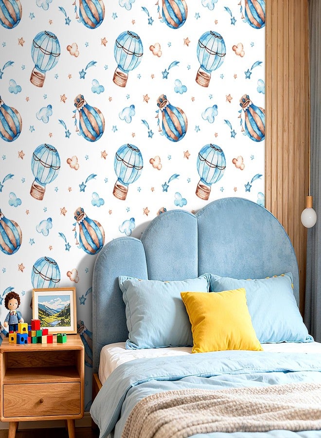ReWallpaper ورق حائط ReWallpaper لغرفة الأطفال على شكل منطاد هواء ساخن قابل للإزالة وقابل للتقشير واللصق، جدارية جدارية ذاتية اللصق بتصميم سماء زرقاء لتزيين الحائط لغرفة لعب الأطفال وغرفة النوم وغرفة المعيشة 17.5 بوصة × 23 قدمًا - Image 3