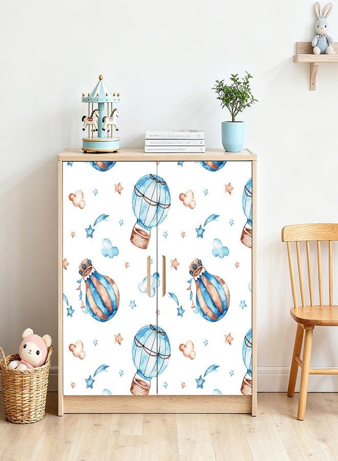 ReWallpaper ورق حائط ReWallpaper لغرفة الأطفال على شكل منطاد هواء ساخن قابل للإزالة وقابل للتقشير واللصق، جدارية جدارية ذاتية اللصق بتصميم سماء زرقاء لتزيين الحائط لغرفة لعب الأطفال وغرفة النوم وغرفة المعيشة 17.5 بوصة × 23 قدمًا - Image 2