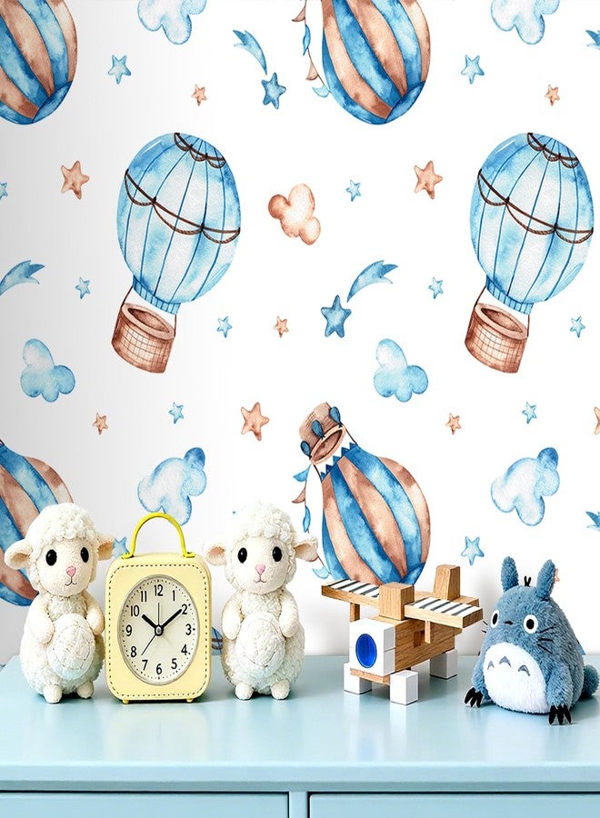 ReWallpaper ورق حائط ReWallpaper لغرفة الأطفال على شكل منطاد هواء ساخن قابل للإزالة وقابل للتقشير واللصق، جدارية جدارية ذاتية اللصق بتصميم سماء زرقاء لتزيين الحائط لغرفة لعب الأطفال وغرفة النوم وغرفة المعيشة 17.5 بوصة × 23 قدمًا - Image 1