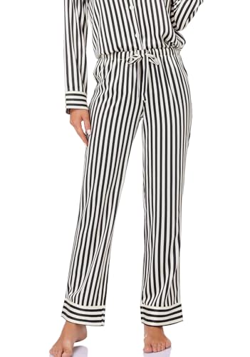 Serenedelicacy Women's Satin Pajama Set Long Sleeve Button Down Sleepwear 2-Piece Silky Pj Set (Medium, Champagne/Black, Stripe) - Image 5
