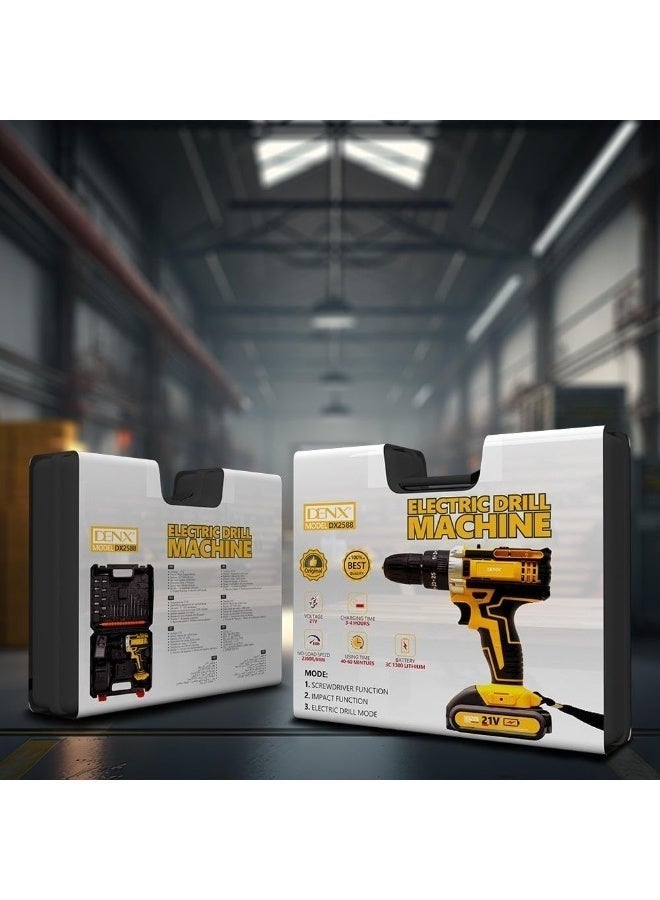 دينكس مثقاب كهربائي DX2588، مثقاب كهربائي لاسلكي 21 فولت مع 3 أوضاع (مثقاب/مفك براغي/مثقاب صدمات)، سرعة 2300 دورة في الدقيقة، 3 بطاريات ليثيوم 1300 مللي أمبير/ساعة، شحن سريع، مثالي للإصلاحات المنزلية والمنزلية - Image 1