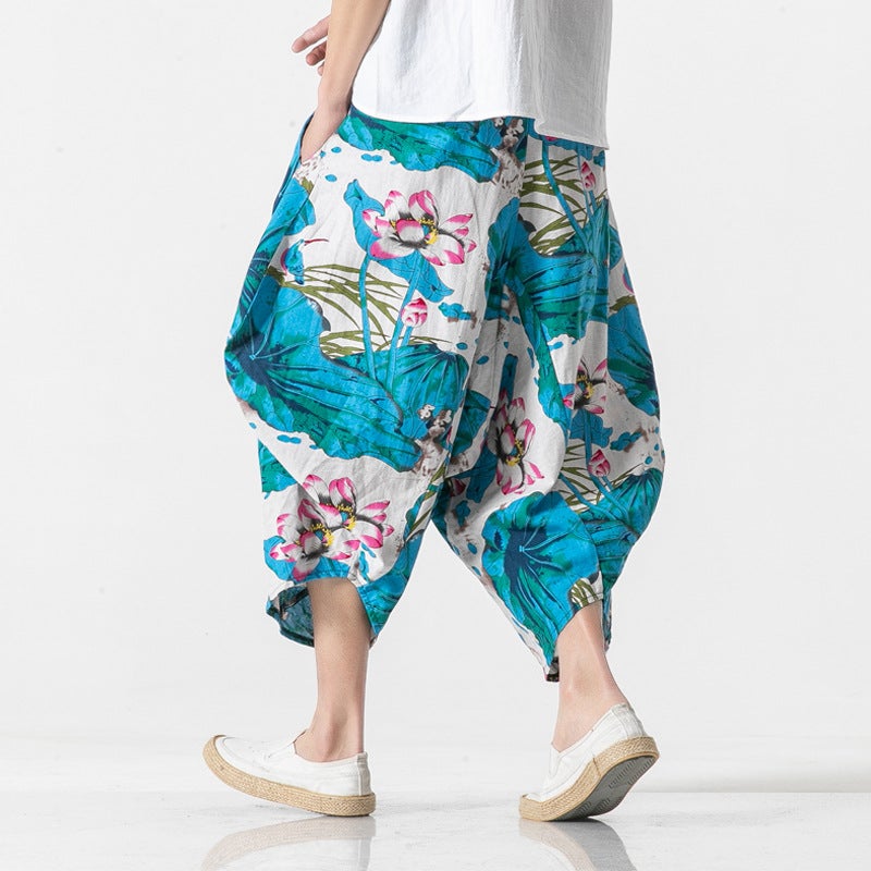 2020 Summer Wear Floral Ink Chinese Style Men'S Pants Retro Old Cropped Pants Men'S Nepalese Trendy Bloomers - Image 4
