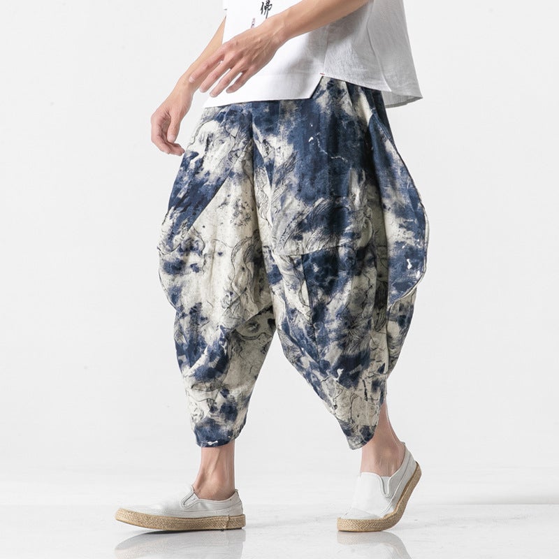 2020 Summer Wear Floral Ink Chinese Style Men'S Pants Retro Old Cropped Pants Men'S Nepalese Trendy Bloomers - Image 2