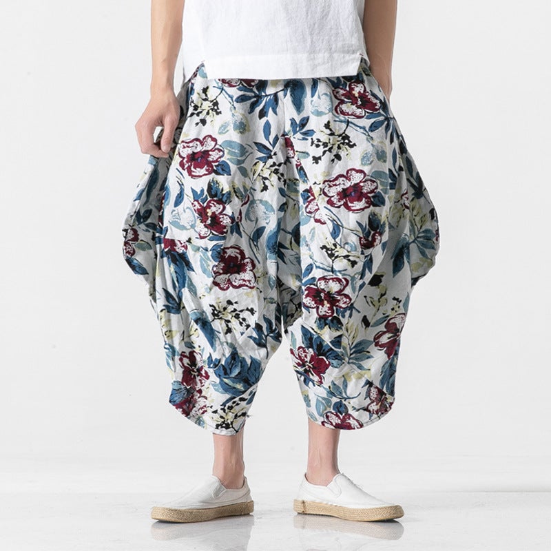 2020 Summer Wear Floral Ink Chinese Style Men'S Pants Retro Old Cropped Pants Men'S Nepalese Trendy Bloomers - Image 5