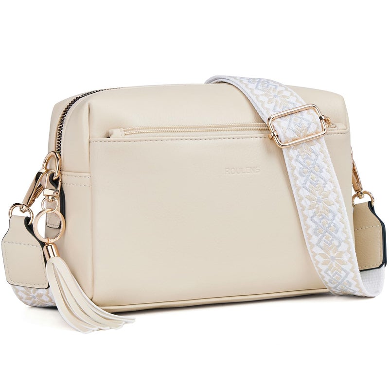 Roulens Triple Zip Small Crossbody Bag for women,Wide Strap Cell Phone Purse Shoulder Handbag Wallet with Credit Card Slots - Image 1