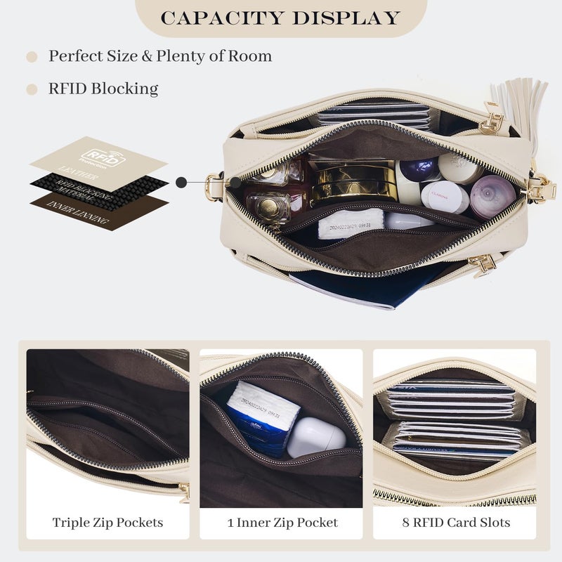 Roulens Triple Zip Small Crossbody Bag for women,Wide Strap Cell Phone Purse Shoulder Handbag Wallet with Credit Card Slots - Image 3