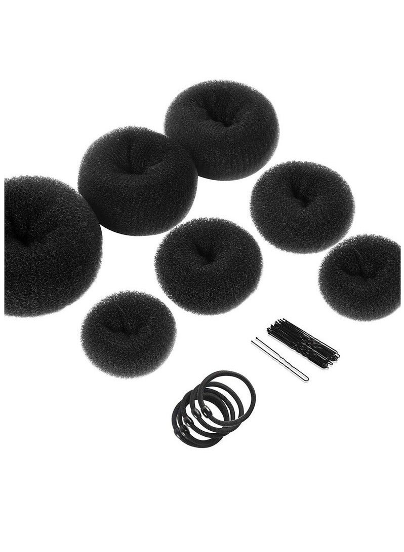 7 Hair Bun Makers Set, Black Buns Shaper Hair Styling Accessories Kit with 5 Bands and 20 Bun Pins, Donut Ring Style Chignon Bun Maker, For Ballet Dance (2 Small 2 Medium 2 Large 1 Extra-Large) - Image 1