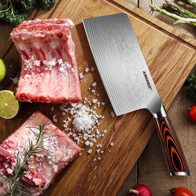 anshee 7 Inch Japanese Chef Cleaver Knife - High Carbon Stainless Steel Ultra Sharp Blade, Multi-Task Meat & Vegetable Chinese Knife with Wood Handle & Gift Box (Sheath Included for Home/Restaurant) - Image 3