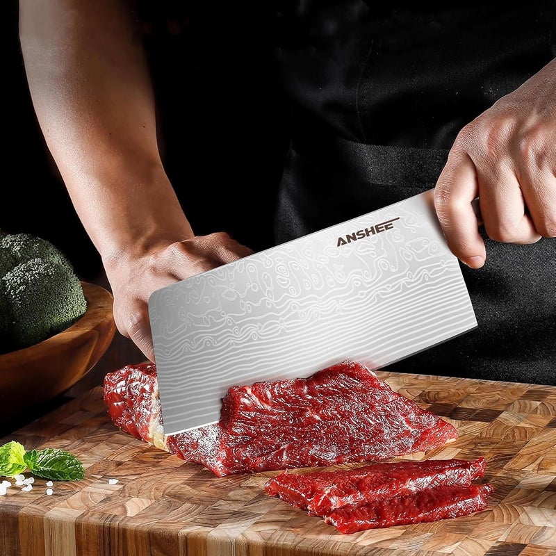 anshee 7 Inch Japanese Chef Cleaver Knife - High Carbon Stainless Steel Ultra Sharp Blade, Multi-Task Meat & Vegetable Chinese Knife with Wood Handle & Gift Box (Sheath Included for Home/Restaurant) - Image 5