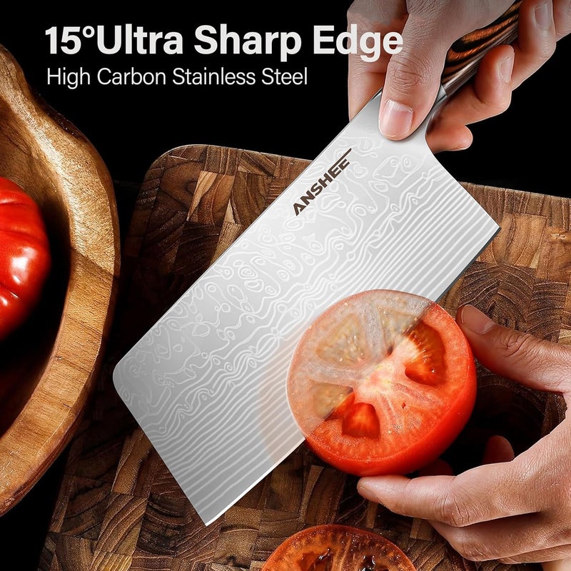 anshee 7 Inch Japanese Chef Cleaver Knife - High Carbon Stainless Steel Ultra Sharp Blade, Multi-Task Meat & Vegetable Chinese Knife with Wood Handle & Gift Box (Sheath Included for Home/Restaurant) - Image 4
