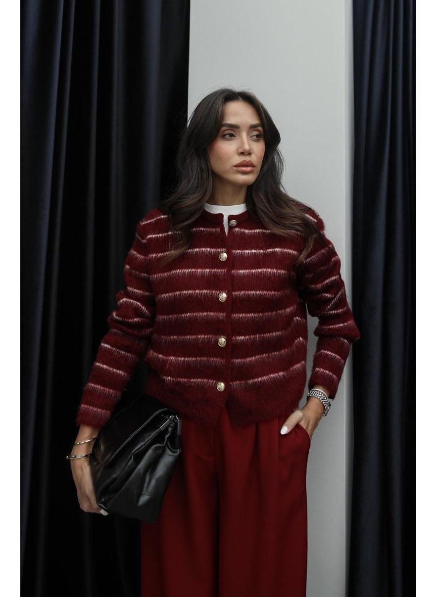 Havoş Claret Red Striped Cardigan  - Image 4
