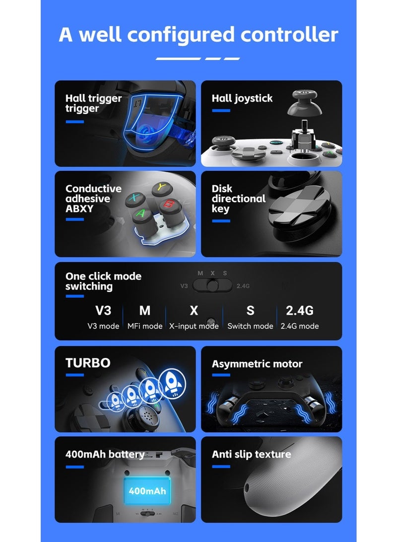 BSP Classic Gamepad BSP G6 Wireless Game Controller for Switch / PC / iOS / Android with Hall Joystick/Hall trigger, TURBO Continuous Transmission, Asymmetric Double Vibration Motor, 6-Axis Gyroscope, Programmable Back Buttons, Anti Slip Texture - Image 5