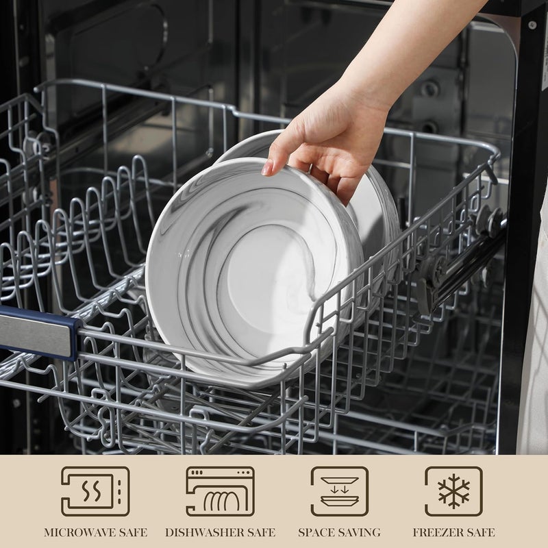 MALACASA Large Serving Bowls 60 OZ 8 Salad Bowls Set of 2 Ceramic Mixing Bowls for Kitchen Serving Bowl for Soup Pasta Side Dishes and Entertaining Marble Grey Series REGULAR - Image 4