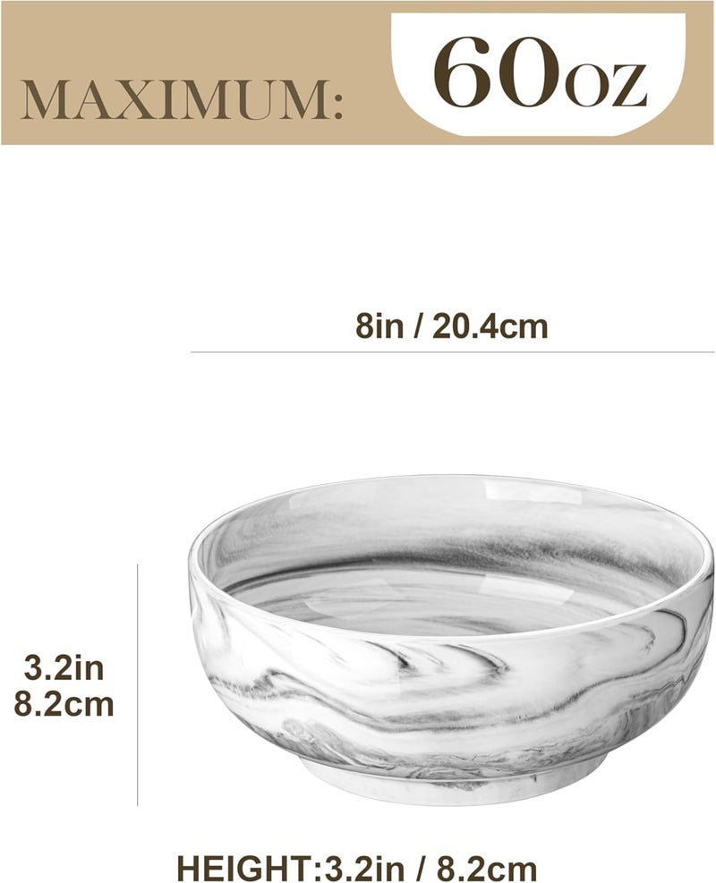 MALACASA Large Serving Bowls 60 OZ 8 Salad Bowls Set of 2 Ceramic Mixing Bowls for Kitchen Serving Bowl for Soup Pasta Side Dishes and Entertaining Marble Grey Series REGULAR - Image 2