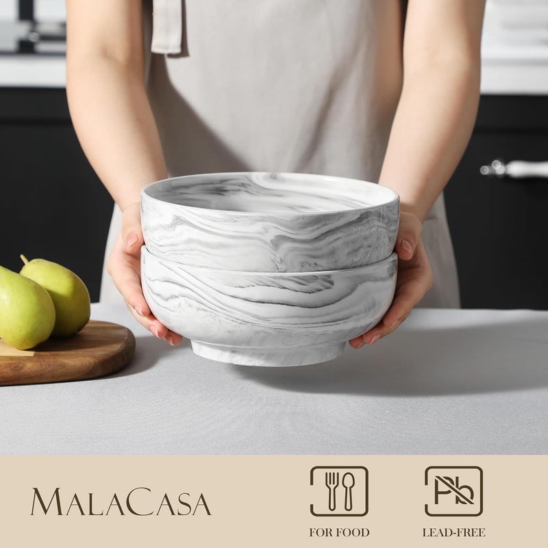 MALACASA Large Serving Bowls 60 OZ 8 Salad Bowls Set of 2 Ceramic Mixing Bowls for Kitchen Serving Bowl for Soup Pasta Side Dishes and Entertaining Marble Grey Series REGULAR - Image 3
