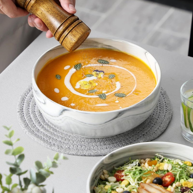 MALACASA Large Serving Bowls 60 OZ 8 Salad Bowls Set of 2 Ceramic Mixing Bowls for Kitchen Serving Bowl for Soup Pasta Side Dishes and Entertaining Marble Grey Series REGULAR - Image 5