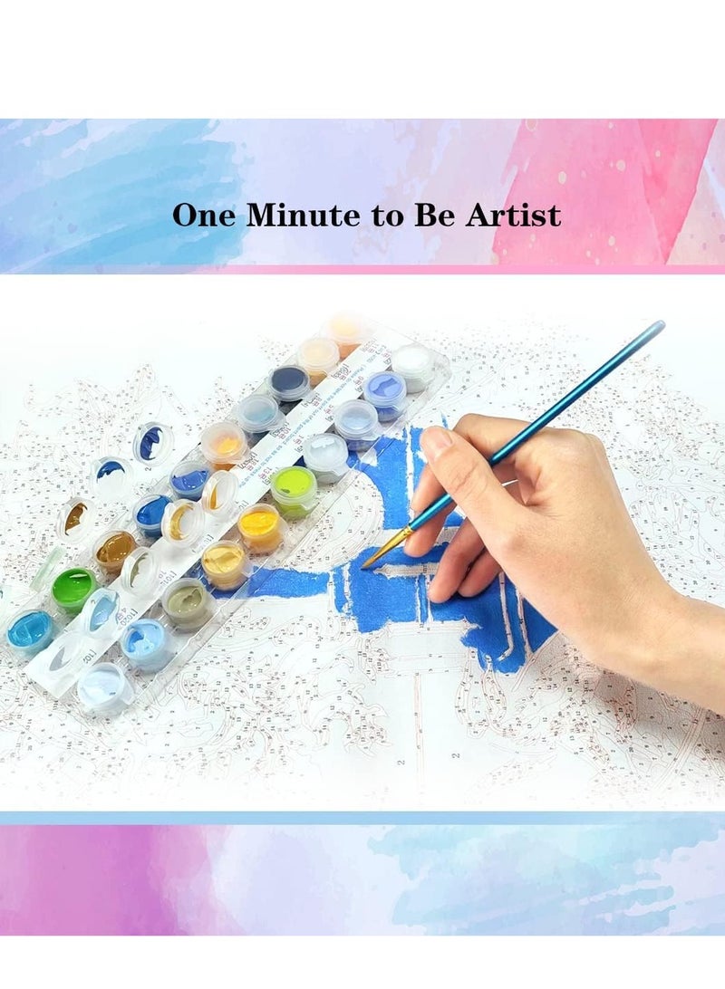 KASTWAVE أطقم رسم بالأرقام للأطفال والكبار للمبتدئين، رسم زيت أكريليك على قماش، 16 × 20 بوصة قماش زيت من الكتان، بدون إطار، رسم زيت مناظر طبيعية DIY، ألوان أكريليك، مثالي - Image 3