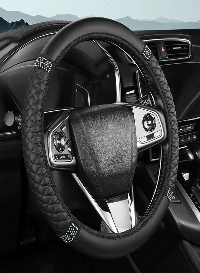 Tioollev Bling Car Steering Wheel Cover, 15 Inch Rhinestones Soft Leather Elastic Steering Wheel Protector, Sparkly Crystal Diamond for Women Girls, Car Interior Accessories for Most Cars (Black) - Image 1