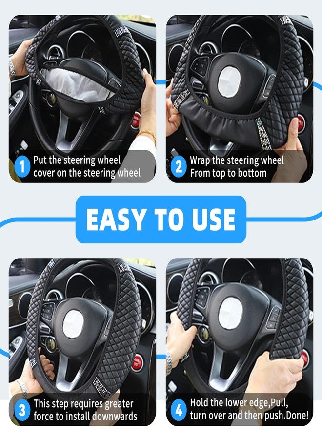 Tioollev Bling Car Steering Wheel Cover, 15 Inch Rhinestones Soft Leather Elastic Steering Wheel Protector, Sparkly Crystal Diamond for Women Girls, Car Interior Accessories for Most Cars (Black) - Image 3