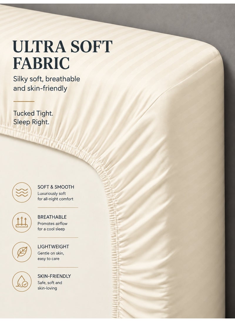 My Cotton Luxury Striped Cream Duvet Cover Set 6 Pieces King Size 220×240 cm – Premium Brushed Microfiber, Soft Cotton Feel, Fitted Sheet 180×200+30 cm & 4 Pillowcases 50×75 cm – Breathable Hotel Collection Bedding - Image 2