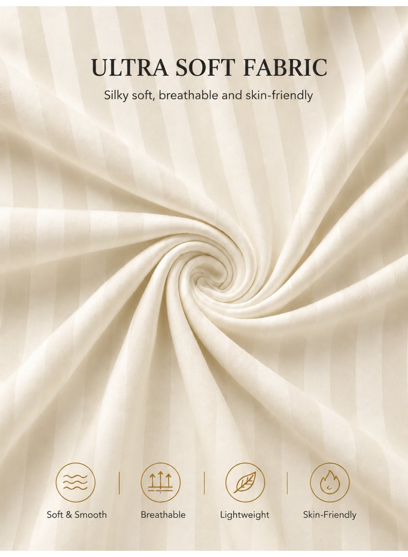 My Cotton Luxury Striped Cream Duvet Cover Set 6 Pieces King Size 220×240 cm – Premium Brushed Microfiber, Soft Cotton Feel, Fitted Sheet 180×200+30 cm & 4 Pillowcases 50×75 cm – Breathable Hotel Collection Bedding - Image 5