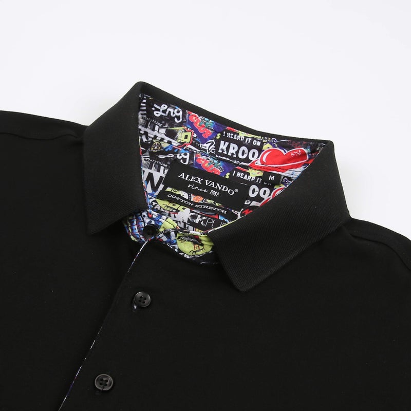 Alex Vando Mens Polo Shirts Short Sleeve Regular Fit Fashion Designed Shirt,Black,L - Image 3
