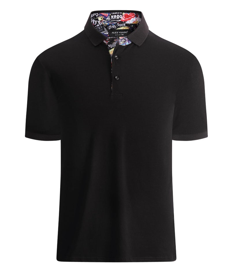 Alex Vando Mens Polo Shirts Short Sleeve Regular Fit Fashion Designed Shirt,Black,L - Image 1