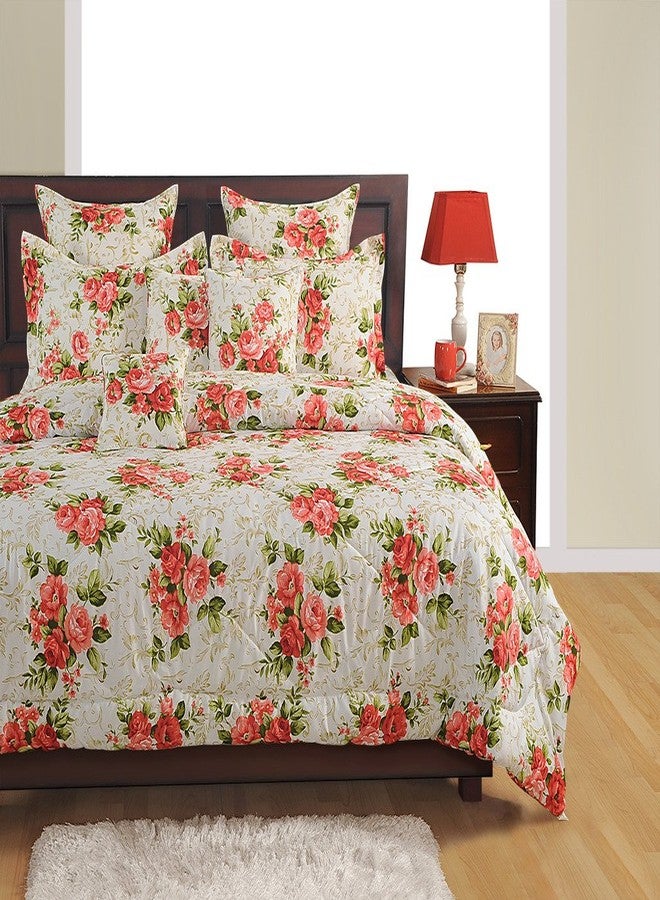 Swayam Pure Cotton King Fitted Bedsheet with 2 Pillow Covers | Size 72 x 78 x 10 inch | 160 TC | Floral Design | Soft Breathable Bed Sheet | Comfortable & Durable for Bedroom - White & Red - Image 1