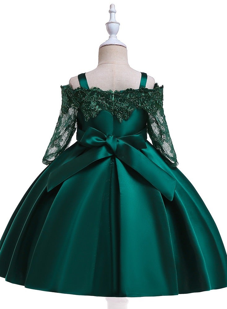 Best Gift Fashion Kids Clothing Satin Elegant Dresses Green Color - Image 3