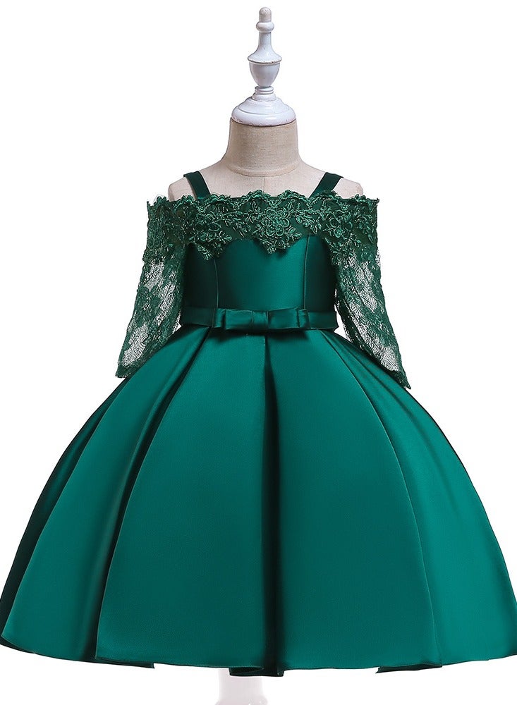 Best Gift Fashion Kids Clothing Satin Elegant Dresses Green Color - Image 1