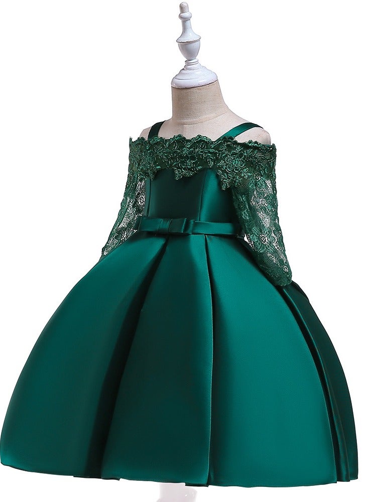 Best Gift Fashion Kids Clothing Satin Elegant Dresses Green Color - Image 2