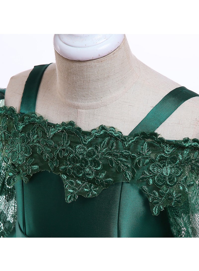 Best Gift Fashion Kids Clothing Satin Elegant Dresses Green Color - Image 4